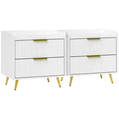 HOMCOM Elegant Two-Drawer Bedside Table Set of 2 - White - 1