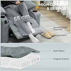 HOMCOM Electric Massage Recliner Armchair with Vibration, Heat, Whisper-Quiet Motor, Memory Function, Velvet Power Reclining Chair with Spring Pack, USB Port, Footrest, Side Pocket, Cup Holders, Grey - 7