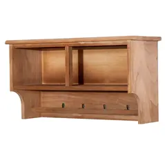 HOMCOM Entryway Coat Rack Wall Mounted Shelf w/ 2 Corn Husk Baskets and Hooks, Brown - 5