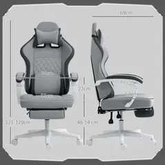 HOMCOM Ergonomic High Back Gaming Chair for Adults, Printed Velvet Computer Recliner Chair with Footrest, Lumbar Support, Adjustable Height and 360° Swivel Seat for Office or Gaming, Grey - 3