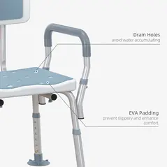 HOMCOM EVA Padded Shower Chair for the Elderly and Disabled, Height Adjustable Shower Stool with Back and Arms, 4 Suction Foot Pads, Light Blue - 4