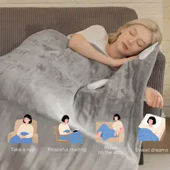 HOMCOM Electric Heated Blanket Throw 140 x 160cm with Dual Controllers, Machine Washable Heated Throw Blanket with Ultra Soft Flannel Fabric, 5 Heating Levels, 10 Hour Timer, Grey - 7