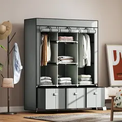 HOMCOM Fabric Wardrobe for Bedroom, Portable Wardrobe with 5 Shelves, 2 Hanging Rails and 3 Fabric Drawers, Foldable Closet, 125 x 43 x 162.5cm, Light Grey - 7
