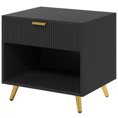 HOMCOM Elegant Bedside Table, with Drawer and Shelf - Black/Gold Tone - 1