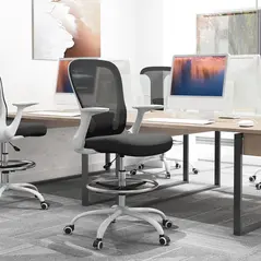 HOMCOM Draughtsman Chair, Mesh Drafting Chair, Ergonomic Office Chair with Flip-up Armrest, Adjustable Foot Ring, Black White - 2