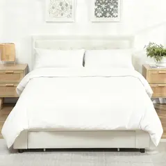 HOMCOM Double Ottoman Bed Frame, with Front Drawer - Cream - 2