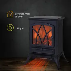 HOMCOM Electric Stove Heater with Realistic Flame Effect, 2000W Portable Indoor Freestanding Electric Fireplace with Adjustable Thermostat, Black - 4