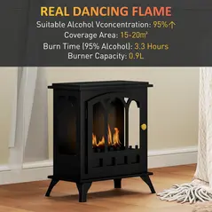 HOMCOM Ethanol Fireplace Stove, Freestanding Bioethanol Fire, Indoor Ethanol Burner with 0.9 Litres Volume, Burns for Up to 3.3 Hours, 21 Inch, Black - 4