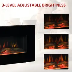 HOMCOM Electric Wall-Mounted Fireplace Heater with Adjustable Flame Effect, Remote Control, Timer, 1800/2000W, Black - 4