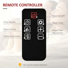 HOMCOM Electric Wall-Mounted Fireplace Heater with Adjustable Flame Effect, Remote Control, Timer, 1800/2000W, Black - 7