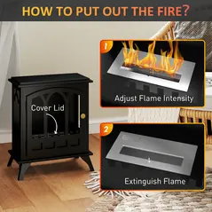 HOMCOM Ethanol Fireplace Stove, Freestanding Bioethanol Fire, Indoor Ethanol Burner with 0.9 Litres Volume, Burns for Up to 3.3 Hours, 21 Inch, Black - 5