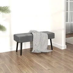 HOMCOM End of Bed Bench, Corduroy Bedroom Bench with Thick Padding and Steel Legs, Tufted Window Seat for Entryway, Living Room, Grey - 7