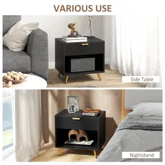 HOMCOM Elegant Bedside Table, with Drawer and Shelf - Black/Gold Tone - 6