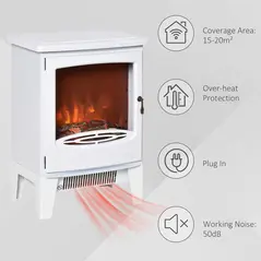 HOMCOM Electric Fireplace Stove, Free standing Fireplace Heater with Realistic LED Flame Effect and Adjustable Brightness, Overheat Safety Protection, 900W/1800W, White - 6