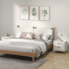 HOMCOM Elegant Two-Drawer Bedside Table Set of 2 - White - 2