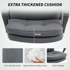 HOMCOM Double Padded Linen-Look Office Chair - Charcoal Grey - 6