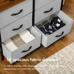 HOMCOM Fabric Chest of Drawers, Storage Drawers, Industrial Bedroom Dresser with 6 Fabric Drawers, Steel Frame and Wooden Top for Nursery, Living Room, Hallway, Grey - 6