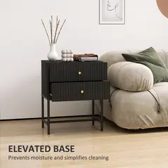 HOMCOM Elegant Two-Drawer Bedside Table - Black - 8