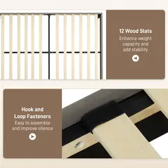 HOMCOM Double Bed Frame, with Velvet-Feel Headboard - Grey - 8