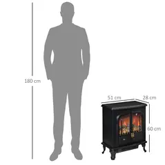 HOMCOM Electric Fireplace Stove Heater with LED Fire Flame Effect, Double Door, Freestanding & Portable with Overheat Protection, 1000W/2000W, Black - 3