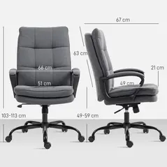 HOMCOM Double Padded Linen-Look Office Chair - Charcoal Grey - 3