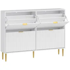 HOMCOM Elegant Four-Drawer Shoe Cabinet - White - 1