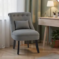 HOMCOM Fabric Single Sofa Dining Chair Tub Chair Upholstered W/ Pillow Solid Wood Leg Home Living Room Furniture Charcoal Grey - 7