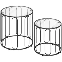 HOMCOM Elliptical Cut-Out Nesting Tables - Black - 1