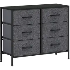 HOMCOM Fabric Chest of Drawers, Industrial Bedroom Dresser with 6 Fabric Drawers, Steel Frame and Wooden Top for Nursery, Living Room, Hallway, Black - 1