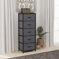 HOMCOM Fabric Chest of Drawers, Industrial Bedroom Dresser with 5 Fabric Drawers, Steel Frame and Wooden Top for Nursery, Living Room, Hallway, Dark Grey - 8