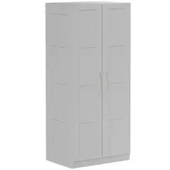 HOMCOM Double Paneled Door Wardrobe, with Shelves - Grey - 1