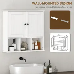 HOMCOM Farmhouse Bathroom Wall Cabinet, Wall Mounted Medicine Cabinet with Adjustable Shelf, Open Compartments, White - 4
