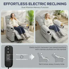 HOMCOM Electric Massage Recliner Armchair with Vibration, Heat, Whisper-Quiet Motor, Memory Function, Fleece Power Reclining Chair with Spring Pack, USB Port, Footrest, Side Pocket, Cup Holders, Grey - 5