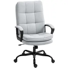 HOMCOM Double Padded Linen-Look Office Chair - Light Grey - 1