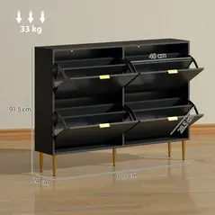 HOMCOM Elegant Four-Drawer Shoe Cabinet - Black - 3