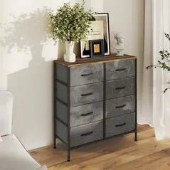 HOMCOM Fabric Chest of Drawers, Industrial Bedroom Dresser with 8 Fabric Drawers, Steel Frame and Wooden Top for Nursery, Living Room, Hallway, Rustic Brown and Grey - 9