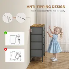 HOMCOM Fabric Chest of Drawers, Industrial Bedroom Dresser with 8 Fabric Drawers, Steel Frame and Wooden Top for Nursery, Living Room, Hallway, Rustic Brown and Grey - 5