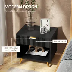 HOMCOM Elegant Bedside Table, with Drawer and Shelf - Black/Gold Tone - 4