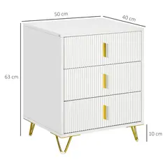 HOMCOM Elegant Chest of Three Drawers - White/Gold-Tone - 3