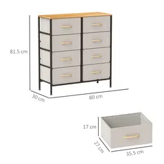HOMCOM Fabric Chest of Drawers, Industrial Bedroom Dresser with 8 Fabric Drawers, Steel Frame and Wooden Top for Nursery, Living Room, Hallway, Cream White - 3
