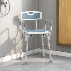 HOMCOM EVA Padded Shower Chair for the Elderly and Disabled, Height Adjustable Shower Stool with Back and Arms, 4 Suction Foot Pads, Light Blue - 2