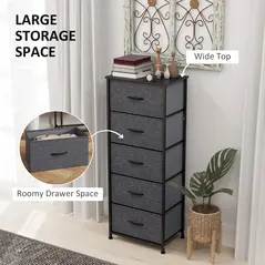 HOMCOM Fabric Chest of Drawers, Industrial Bedroom Dresser with 5 Fabric Drawers, Steel Frame and Wooden Top for Nursery, Living Room, Hallway, Dark Grey - 4