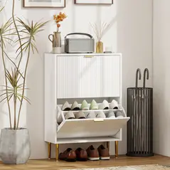 HOMCOM Elegant Two-Drawer Shoe Cabinet - White - 2