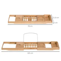 HOMCOM Extendable Bamboo Bathtub Shelf Rack Bath Caddy Tray Bathroom Storage - 3