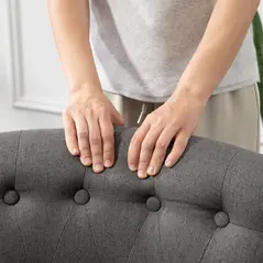 HOMCOM Fabric Single Sofa Dining Chair Tub Chair Upholstered W/ Pillow Solid Wood Leg Home Living Room Furniture Charcoal Grey - 8