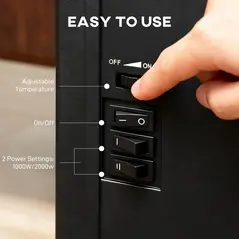 HOMCOM Electric Fireplace Stove Heater with 3D Flame Effect, 2000W/1000W, Freestanding Portable Fireplace with Adjustable Thermostat, 2 Heat Settings for Living Room, Black - 5