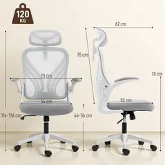 HOMCOM Ergonomic Office Chair with Foldable Backrest, 2D Headrest - Light Grey - 3