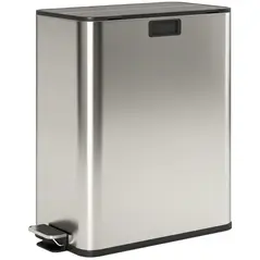 HOMCOM Dual Kitchen Bin with Soft-Close Butterfly Lid, 2 x 28L Stainless Steel Pedal Bin with Removable Inner Buckets, Fingerprint-Proof for Recycling and Waste, Silver Tone - 1
