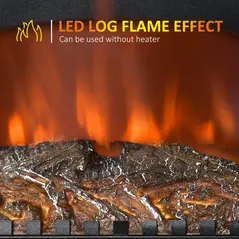 HOMCOM Electric Fireplace Stove Heater with LED Fire Flame Effect, Double Door, Freestanding & Portable with Overheat Protection, 1000W/2000W, Black - 4