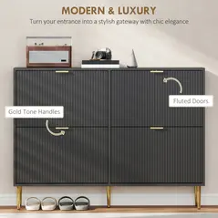 HOMCOM Elegant Four-Drawer Shoe Cabinet - Black - 4